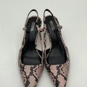 Michael Kors Alora Mid Sling Smokey Rose and Black Snake Print Heels, Size 7 new